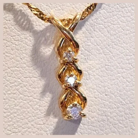 14K Gold Diamond Drop Pendant & Chain - Picture 5 of 11